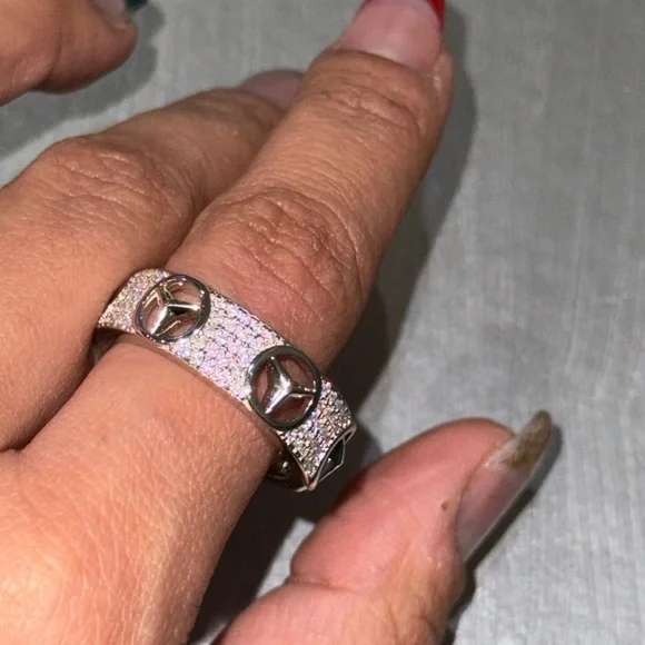 14k white gold vermeil Mercedes Benz VVS GRA certified moissanite diamond ring - Picture 3 of 5